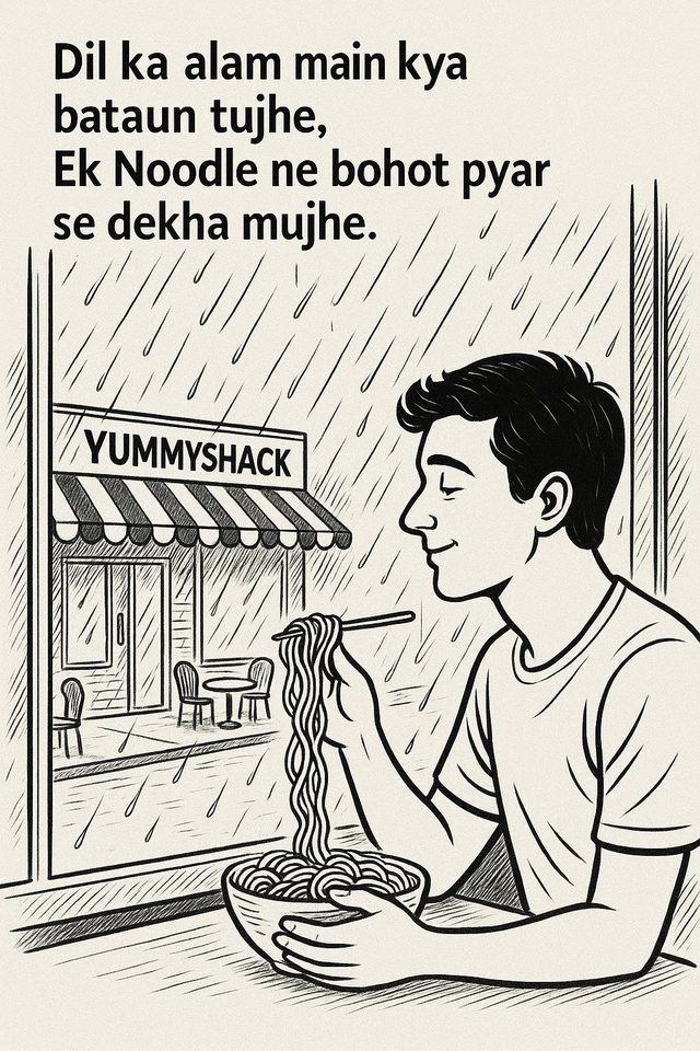 Monochrome YummyShack noodle illustration