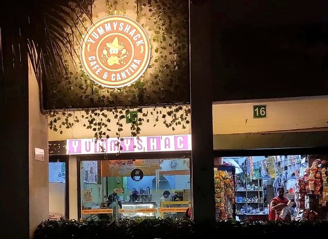 Original YummyShack Cafe & Cantina night storefront, naturally optimized